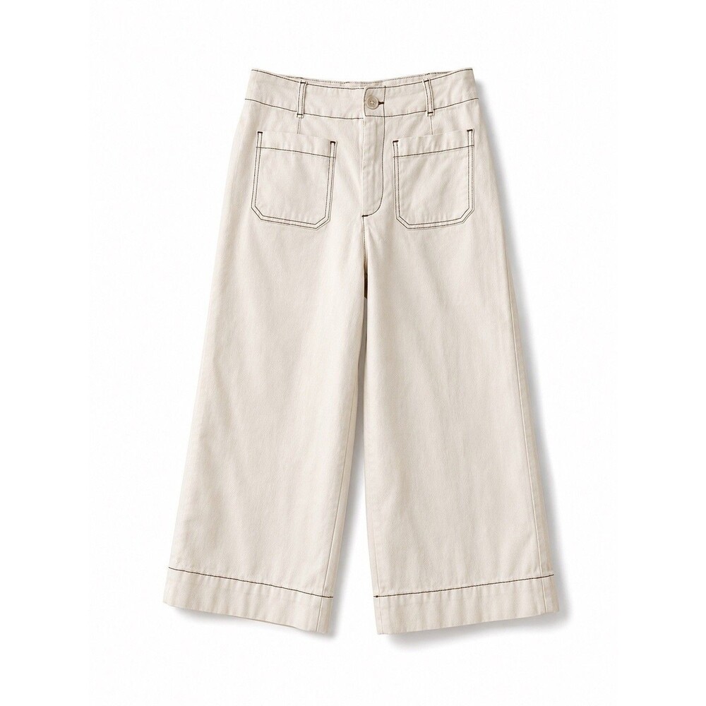 Bagatelle Collection Women’s Size 6 Ivory Wide Leg Cropped Pants Contrast Stitch